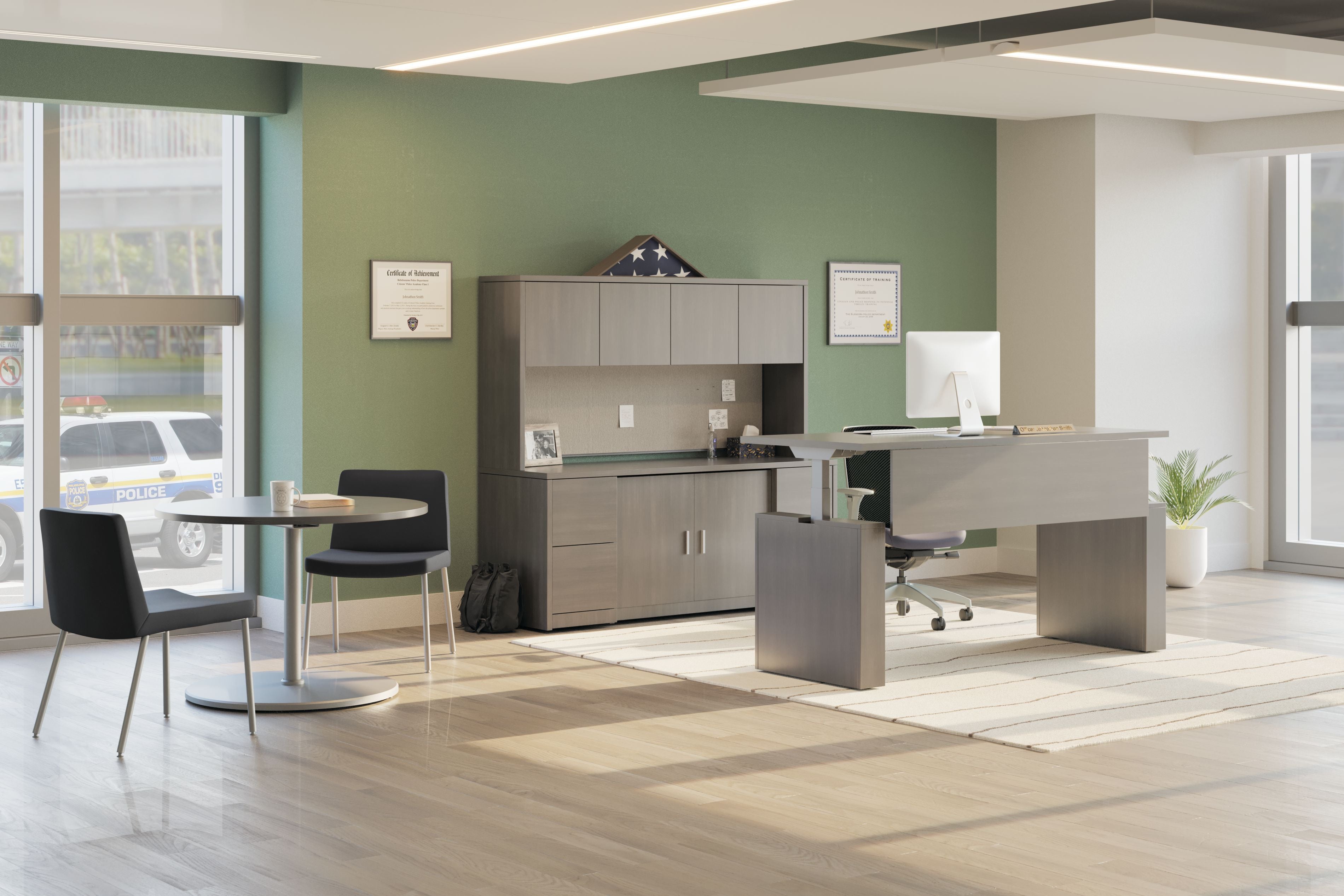 HON COORDINATE SIT STAND DESK WITH SHROUDS