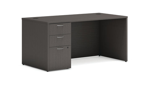 66”W x 30”D desk shell w/box/box/file pedestal, lock & pulls.  Slate teak finish.