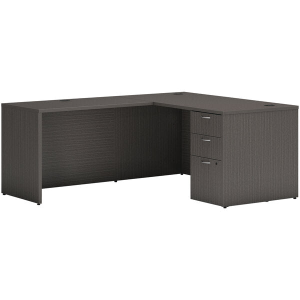 L-shaped desk w/72”W x 30”D desk shell & 48”W x 24”D
